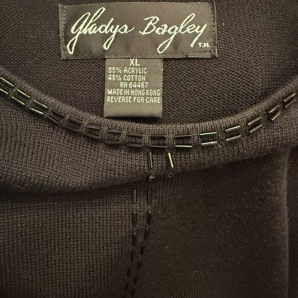Gladys Bagley Knit Top Sz. XL Beaded Neckline/Center Black Vintage - Picture 7 of 7